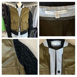 Rare Veronica Beard Multi-Media Bomber Jacket with Eyelet Sleeves